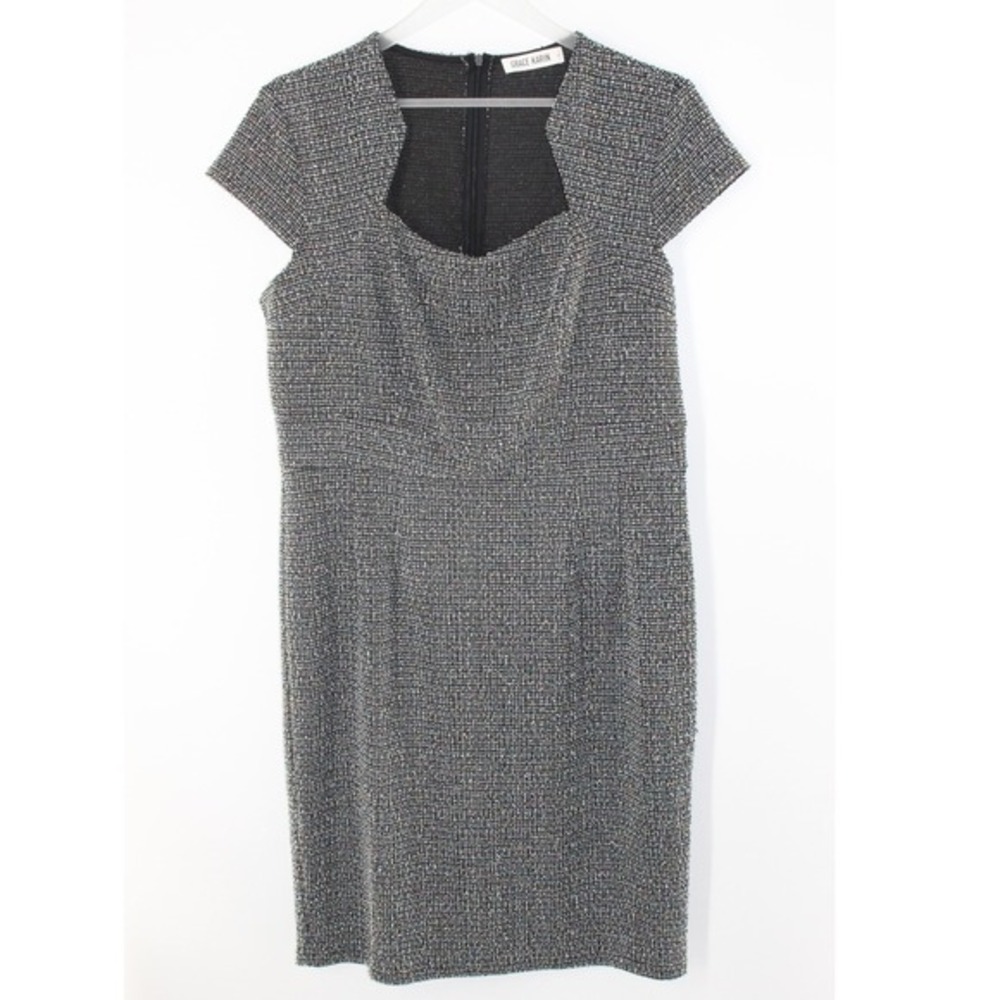 Grace Karin Tweed Sheath‎ Dress Notch Neck Cap Sleeve XL Multicolor